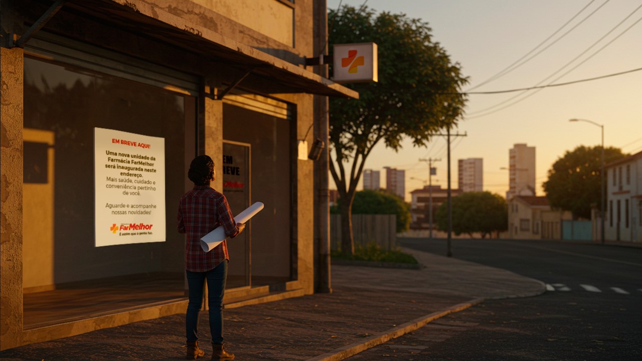 Homem pensando em abrir uma franquia FarMelhor, na cidade ou no interior.